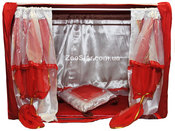 Выставочная палатка "Шарм и шик" красная с красно-белыми шторками