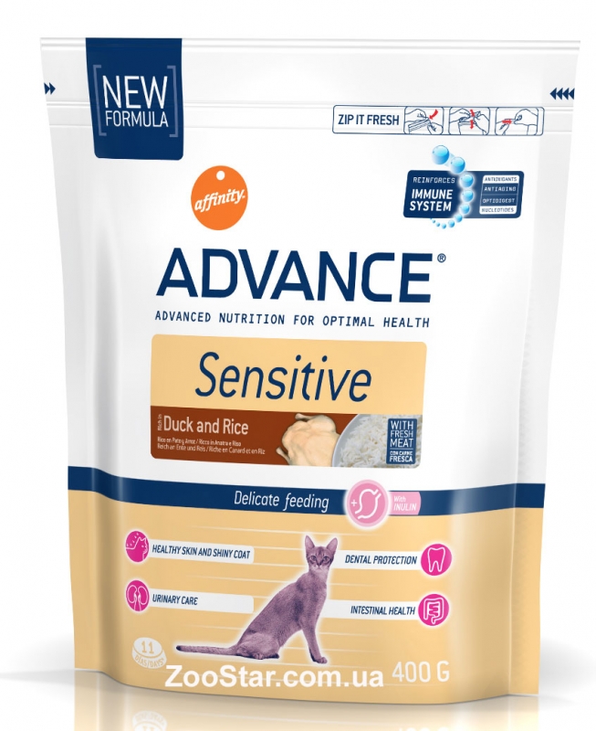 Advance  (Эдванс) Корм для кошек с чувствительным пищеварением Advance Cat Sensitive с уткой и рисом