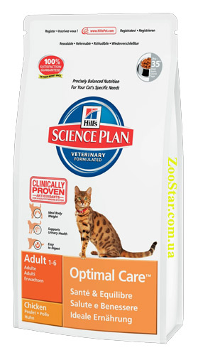 "Science Plan™ Feline Adult Optimal Care™" Сухой корм для котов, с курицей купить в Украине по недорогой цене - зоомагазин ZOOstar
