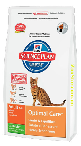 Science Plan™ Feline Adult Optimal Care™ с Кроликом купить в Украине по недорогой цене - зоомагазин ZOOstar