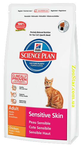 "Science Plan™ Feline Adult Sensitive Skin" Сухой корм для котов, с чувствительной кожей и шерстью купить в Украине по недорогой цене - зоомагазин ZOOstar