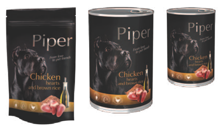 "PIPER" консервы для собак с куриным сердцем и коричневым рисом