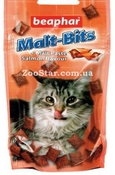 Лакомство для выведения шерсти из желудка для кошек со вкусом лосося "Malt-Bits",  75 шт