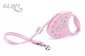 Поводок - рулетка "Luxury Glam S" розовая, "Цветы" лента, 3 метра, для собак и кошек до 12 кг