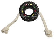Игрушка для собак "Шина на веревке", винил, диаметр шины 9 см